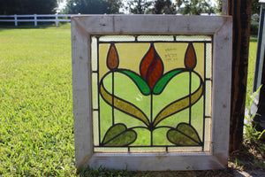 Antique English Stained Glass in Original Frame c.1880