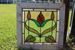 Antique English Stained Glass in Original Frame c.1880