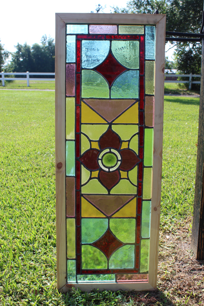 Antique English Stained Glass in Shipping Frame c.1880