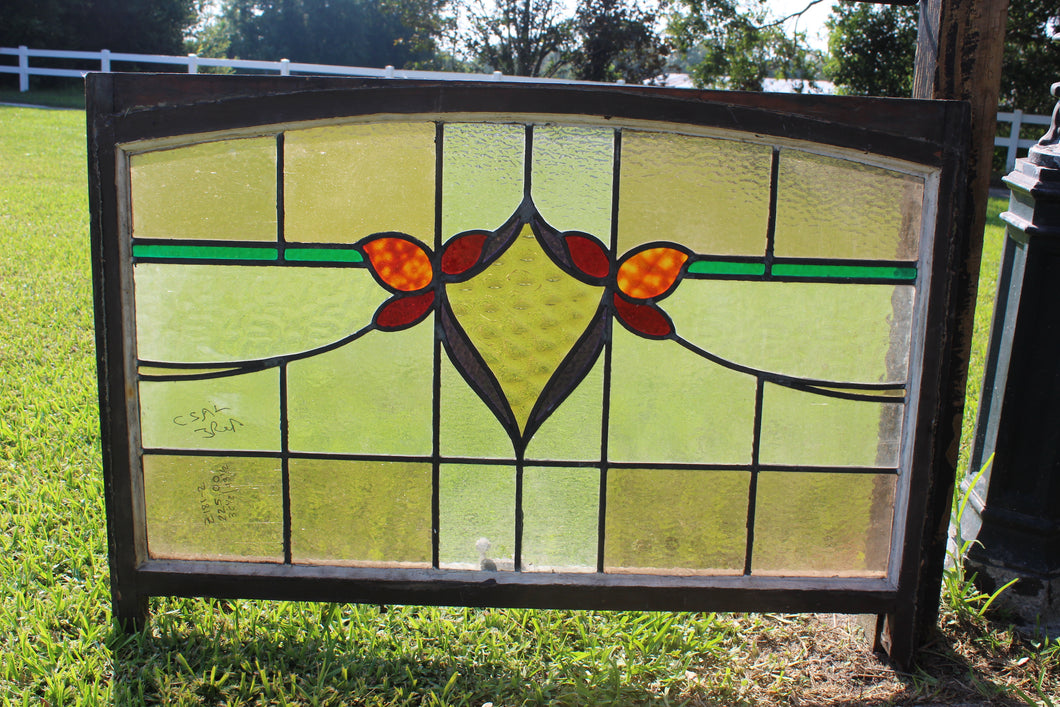 Antique English Stained Glass in Original Frame c.1880