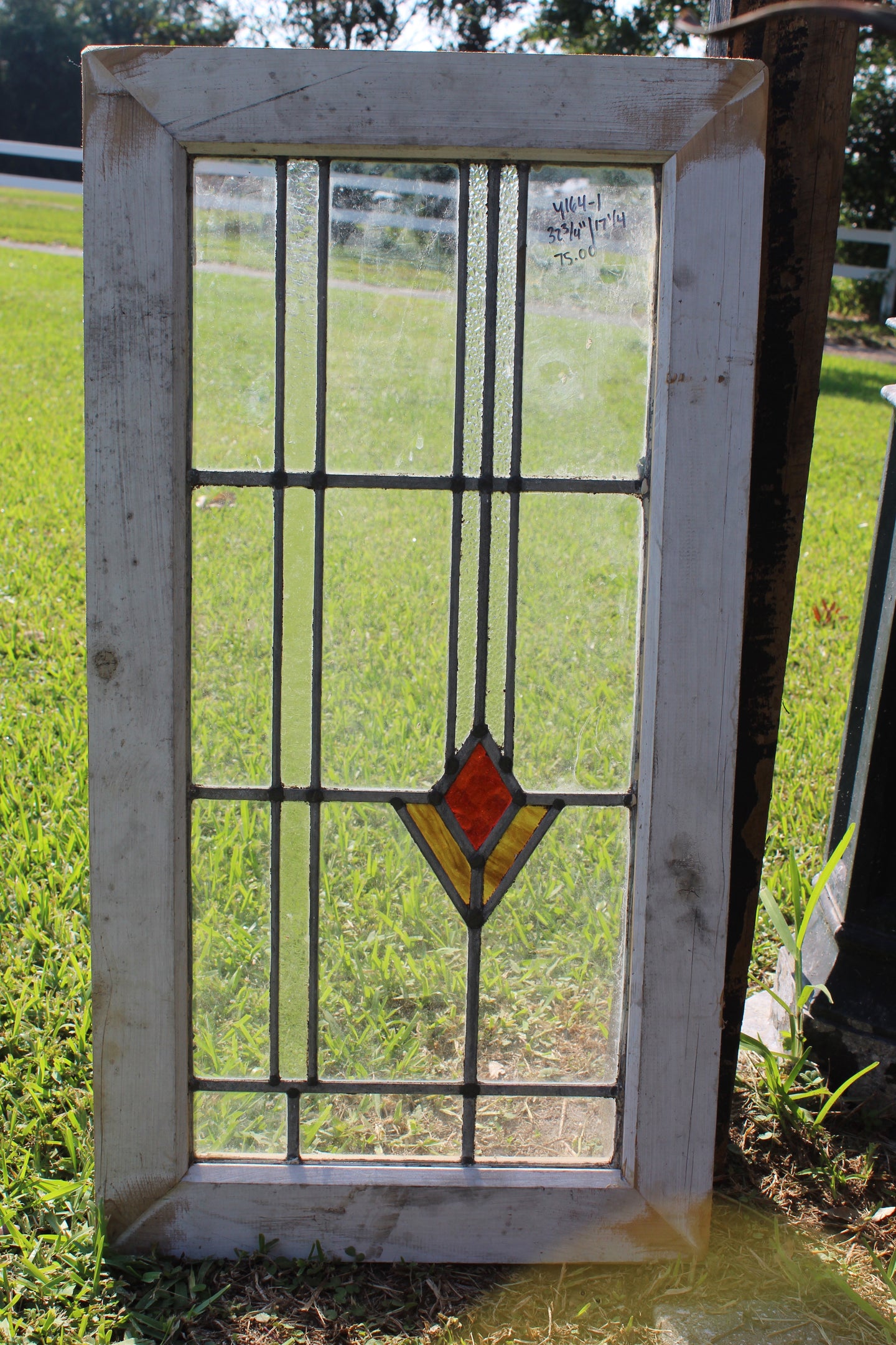 Antique English Stained Glass in Original Frame