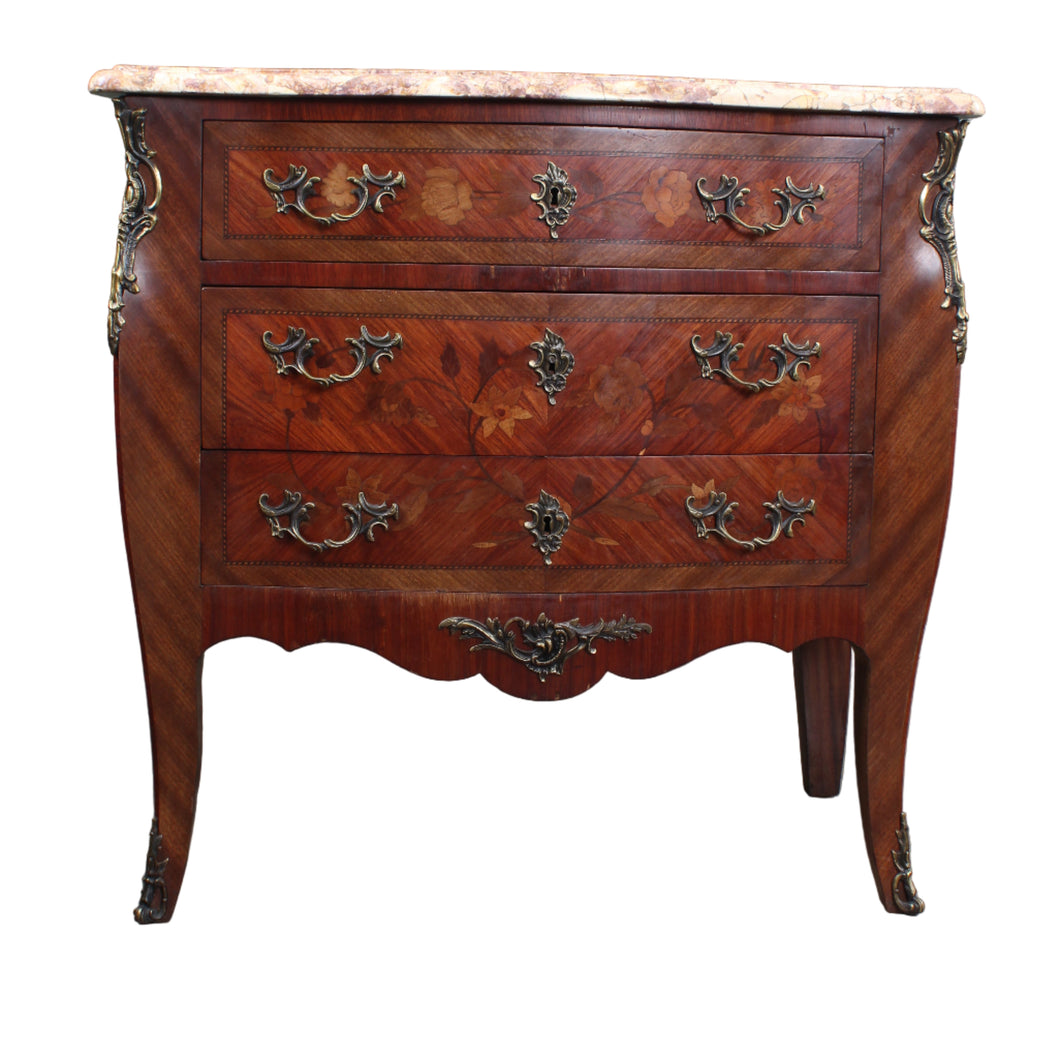 French Inlaid Marble Top Commode