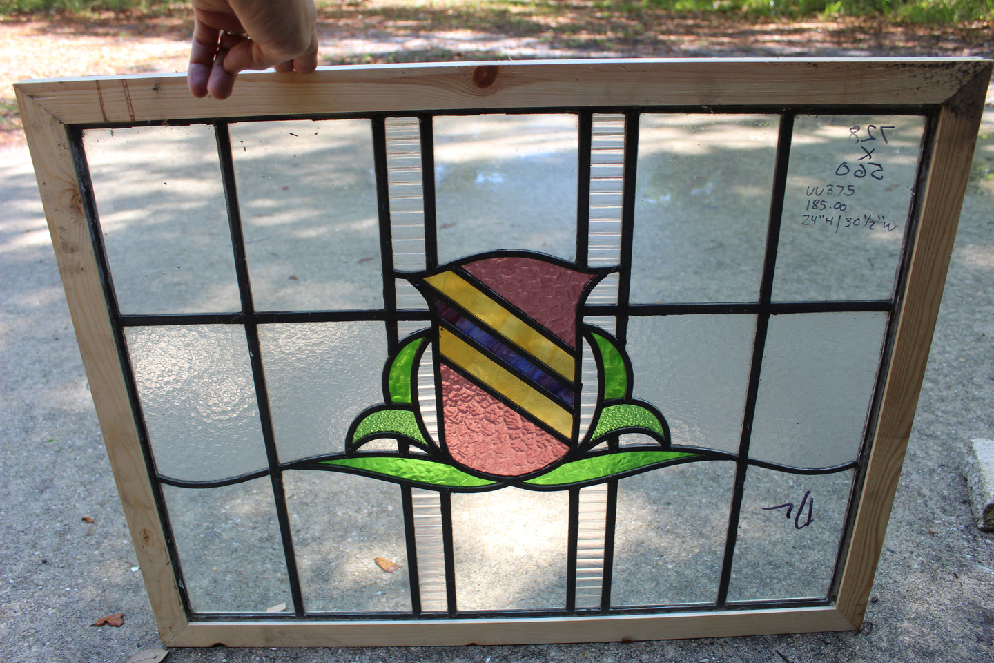 Antique English Stained Glass in Shipping Frame