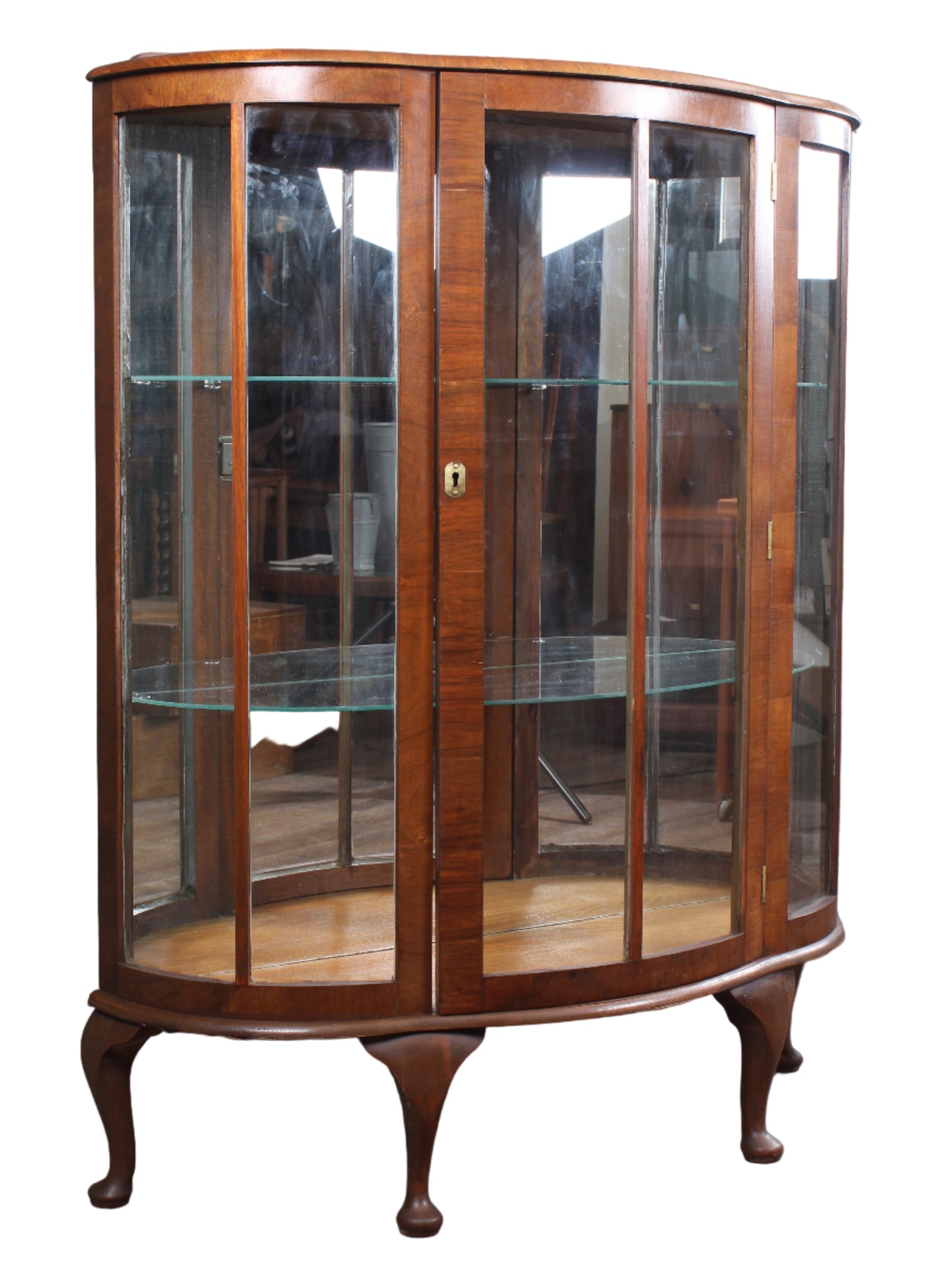 English Walnut Display Cabinet c.1930