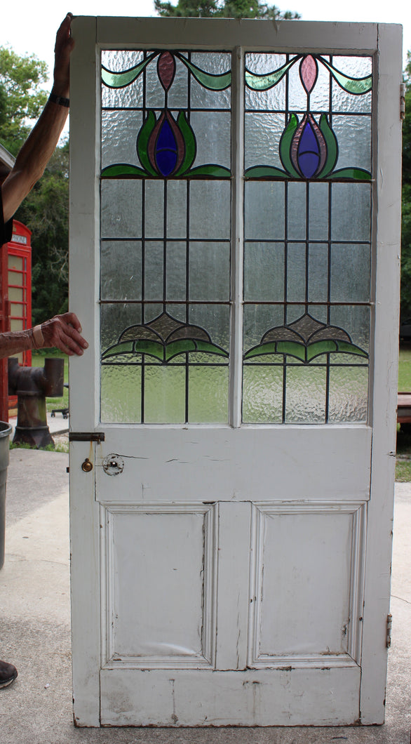 Antique English Stained Glass Door c.1900