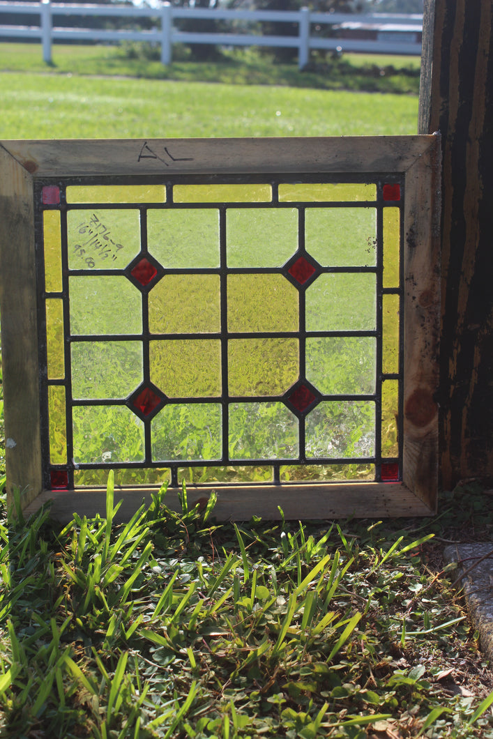 Antique English Stained Glass in Shipping Frame