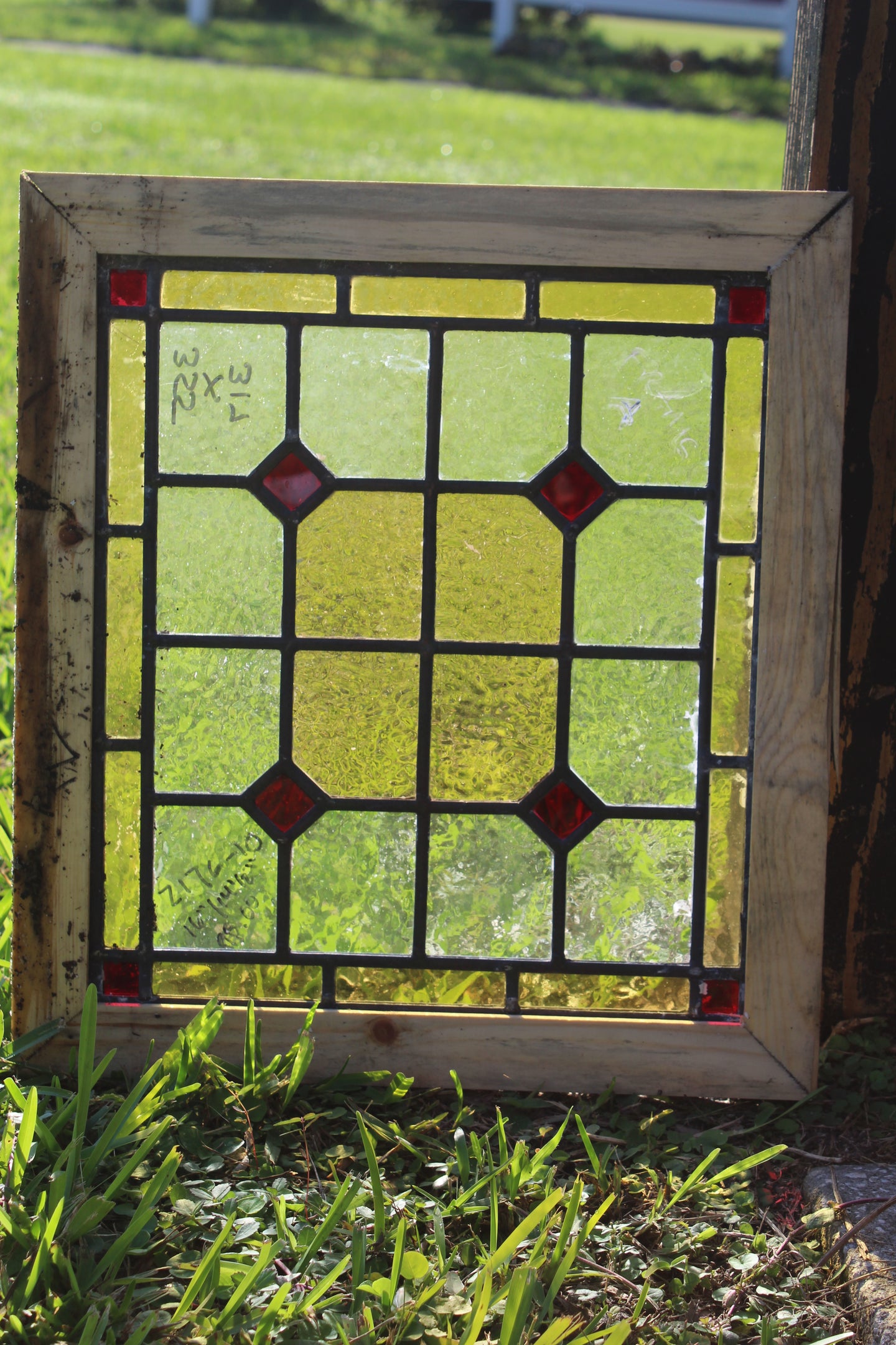 Antique English Stained Glass in Shipping Frame