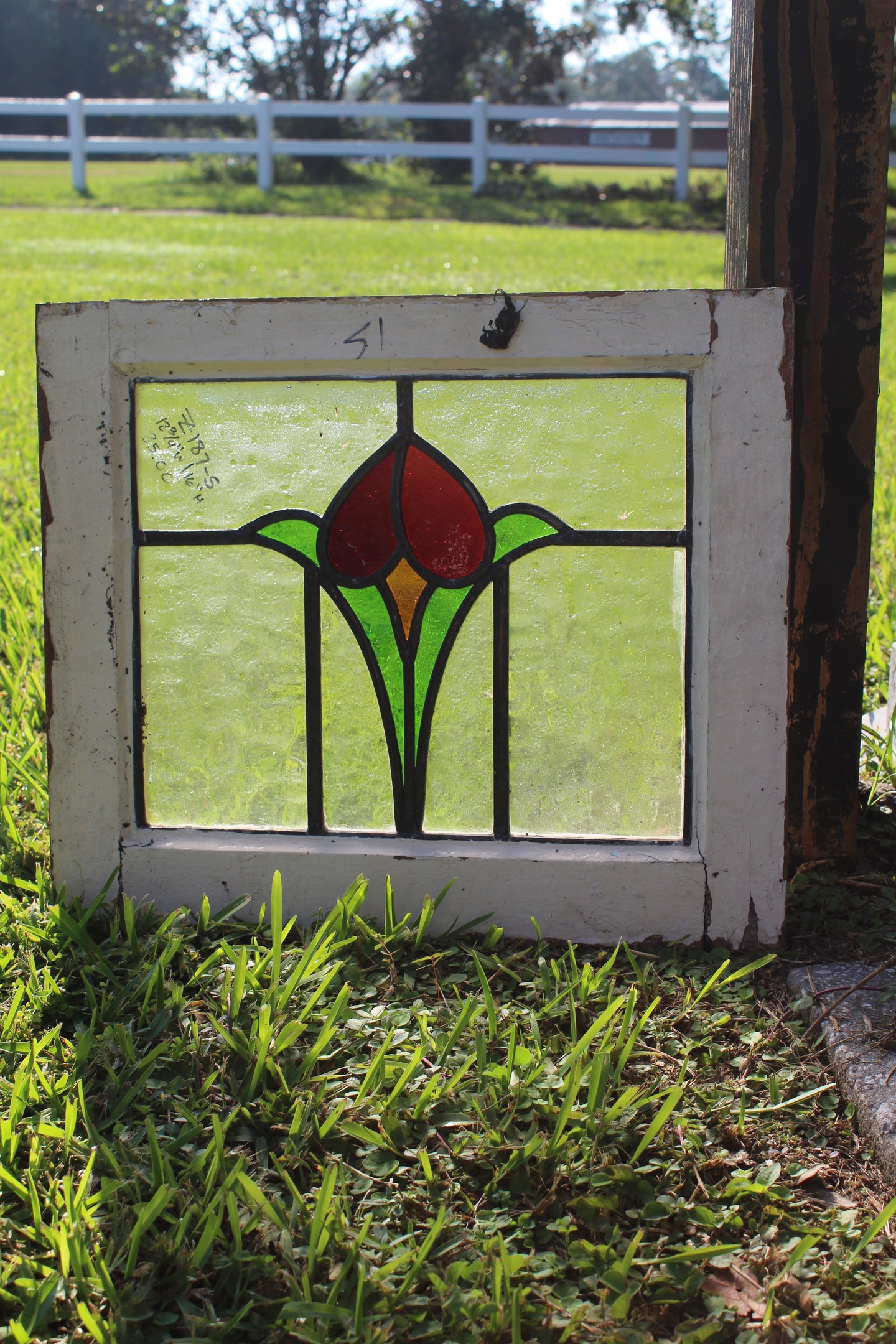 Antique English Stained Glass in Original Frame