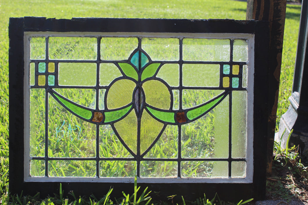 Antique English Stained Glass in Original Frame