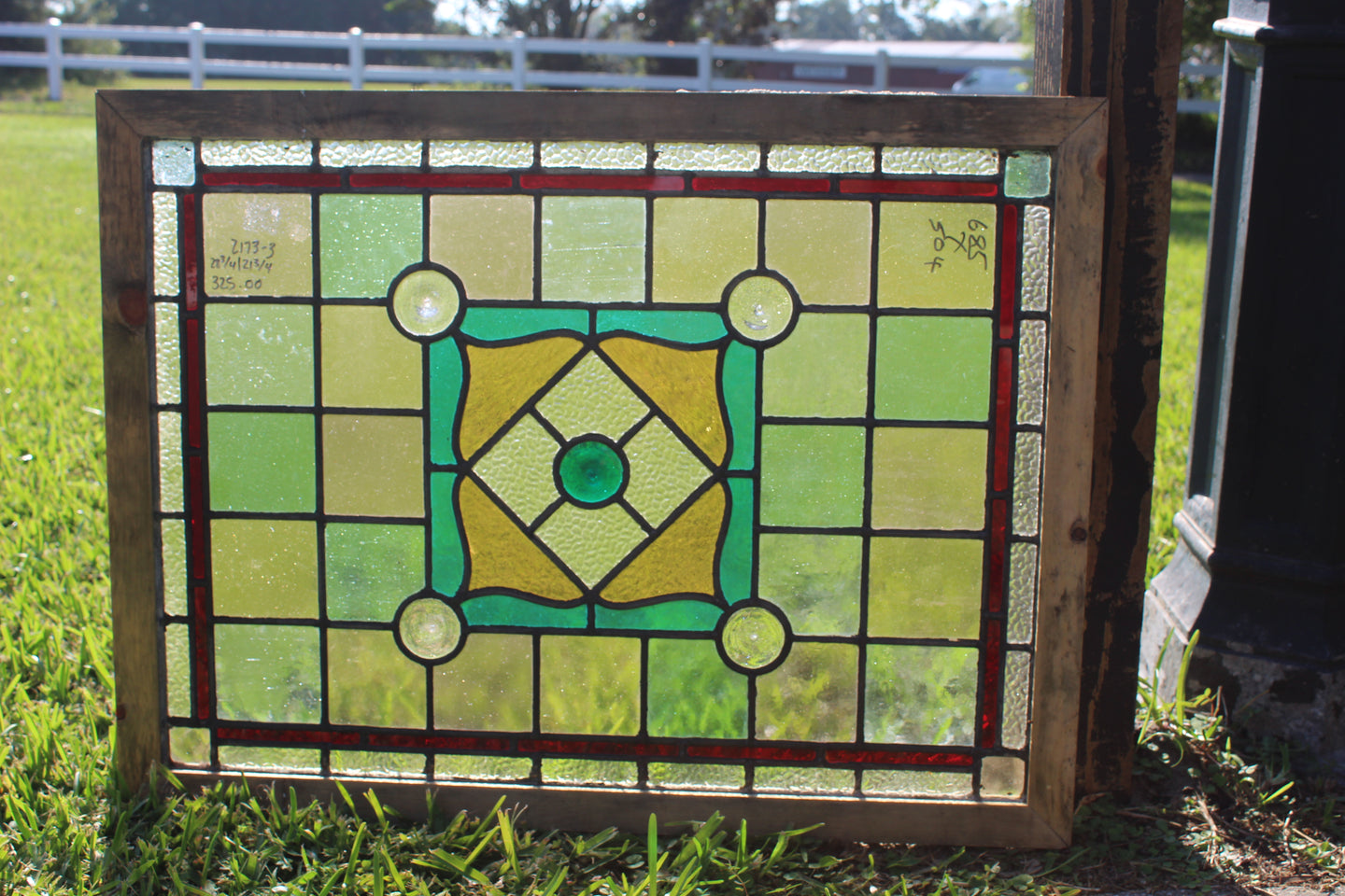 Antique English Stained Glass in Shipping Frame