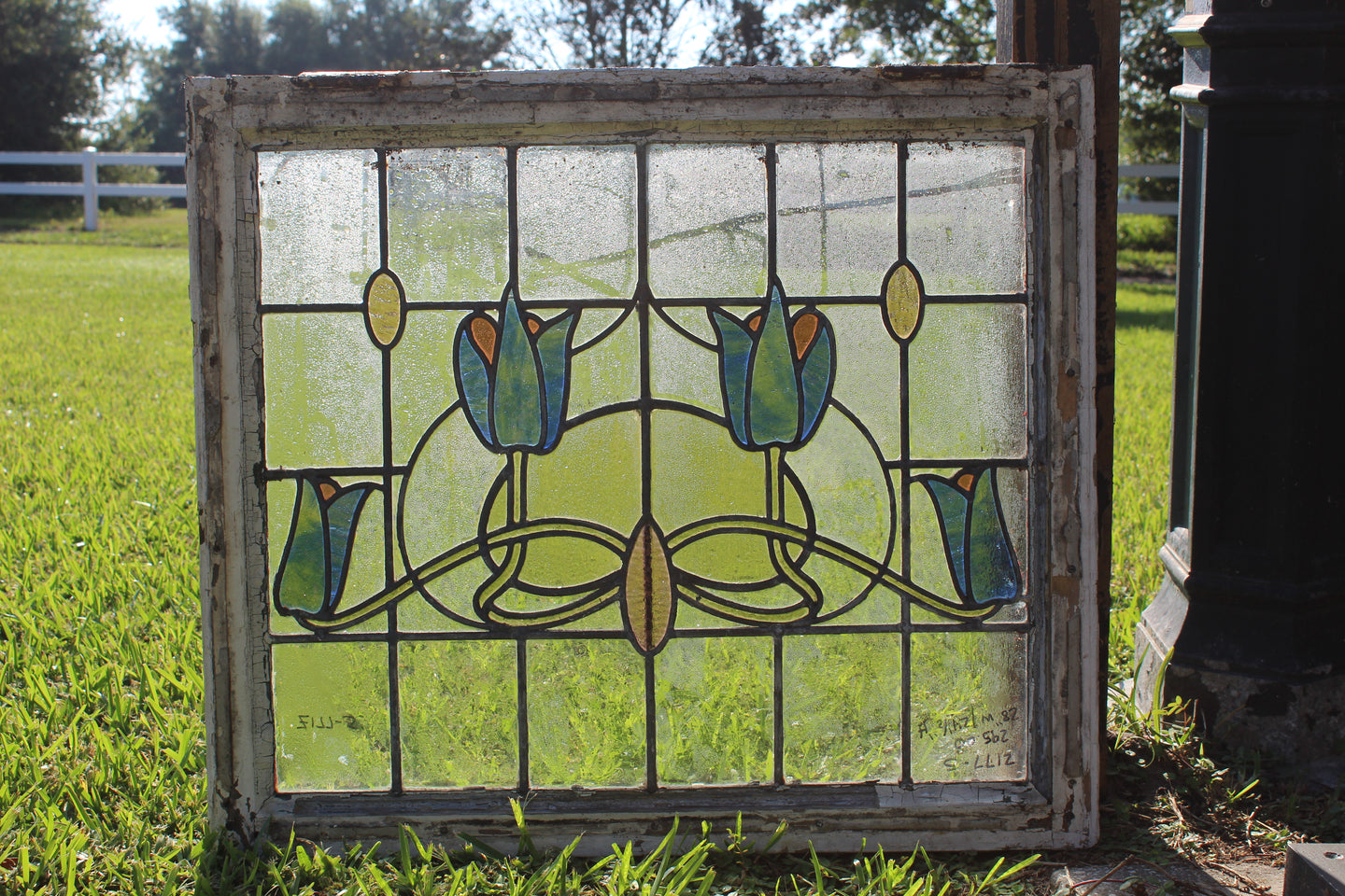 Antique English Stained Glass in Original Frame