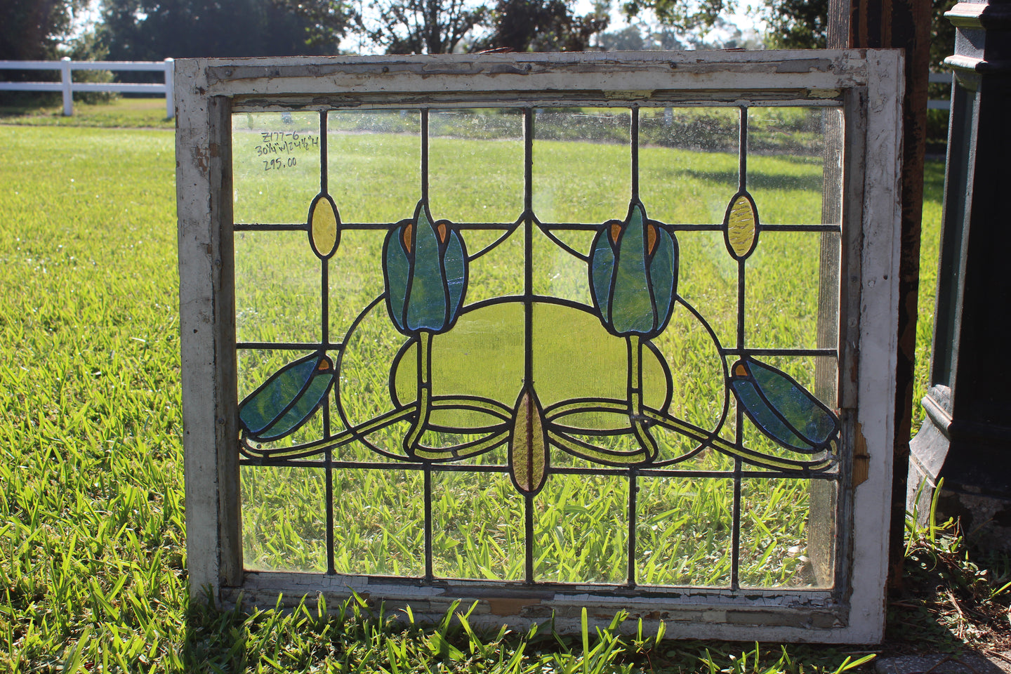 Antique English Stained Glass in Original Frame