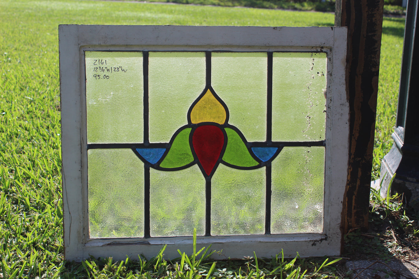 Antique English Stained Glass in Original Frame