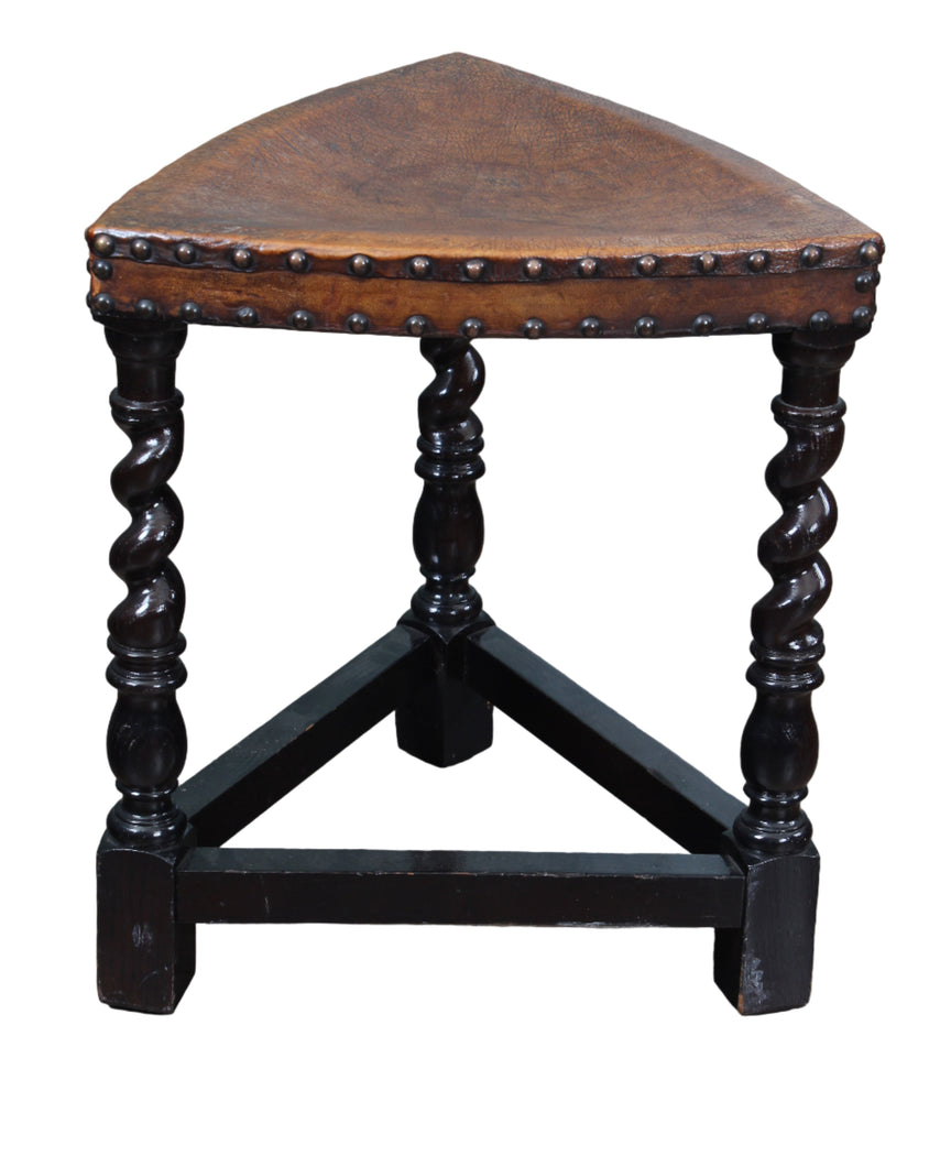 English Barley Twist and Leather Stool c.1940
