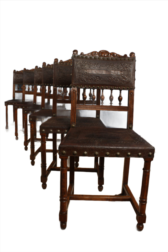 French Tooled Leather Chairs c.1890 (set of 6)