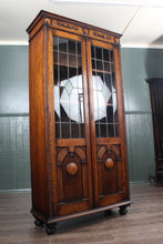 Load image into Gallery viewer, English Oak Stained Glass Bookcase c.1900