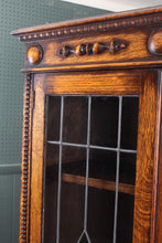 Load image into Gallery viewer, English Oak Stained Glass Bookcase c.1900