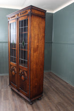 Load image into Gallery viewer, English Oak Stained Glass Bookcase c.1900