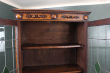 Load image into Gallery viewer, English Oak Stained Glass Bookcase c.1900