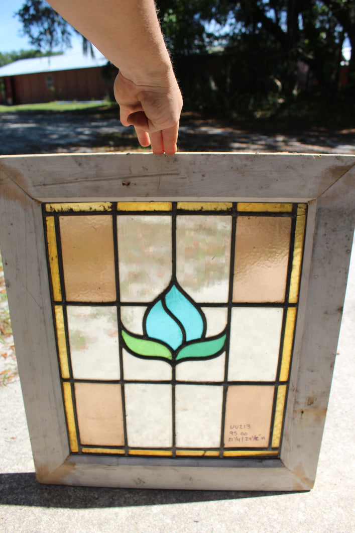 Antique English Stained Glass in Original Frame