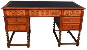 English Arts and Crafts Inlaid Oak Desk c.1900 - The Barn Antiques