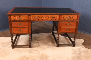 English Arts and Crafts Inlaid Oak Desk c.1900 - The Barn Antiques