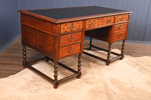 English Arts and Crafts Inlaid Oak Desk c.1900 - The Barn Antiques