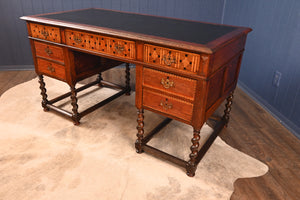 English Arts and Crafts Inlaid Oak Desk c.1900 - The Barn Antiques