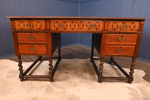 English Arts and Crafts Inlaid Oak Desk c.1900 - The Barn Antiques