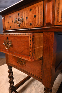 English Arts and Crafts Inlaid Oak Desk c.1900 - The Barn Antiques