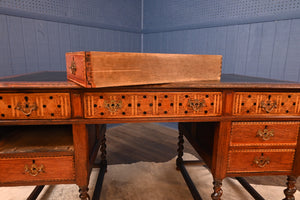 English Arts and Crafts Inlaid Oak Desk c.1900 - The Barn Antiques