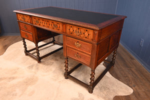 English Arts and Crafts Inlaid Oak Desk c.1900 - The Barn Antiques