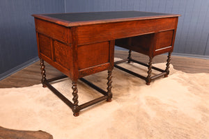 English Arts and Crafts Inlaid Oak Desk c.1900 - The Barn Antiques