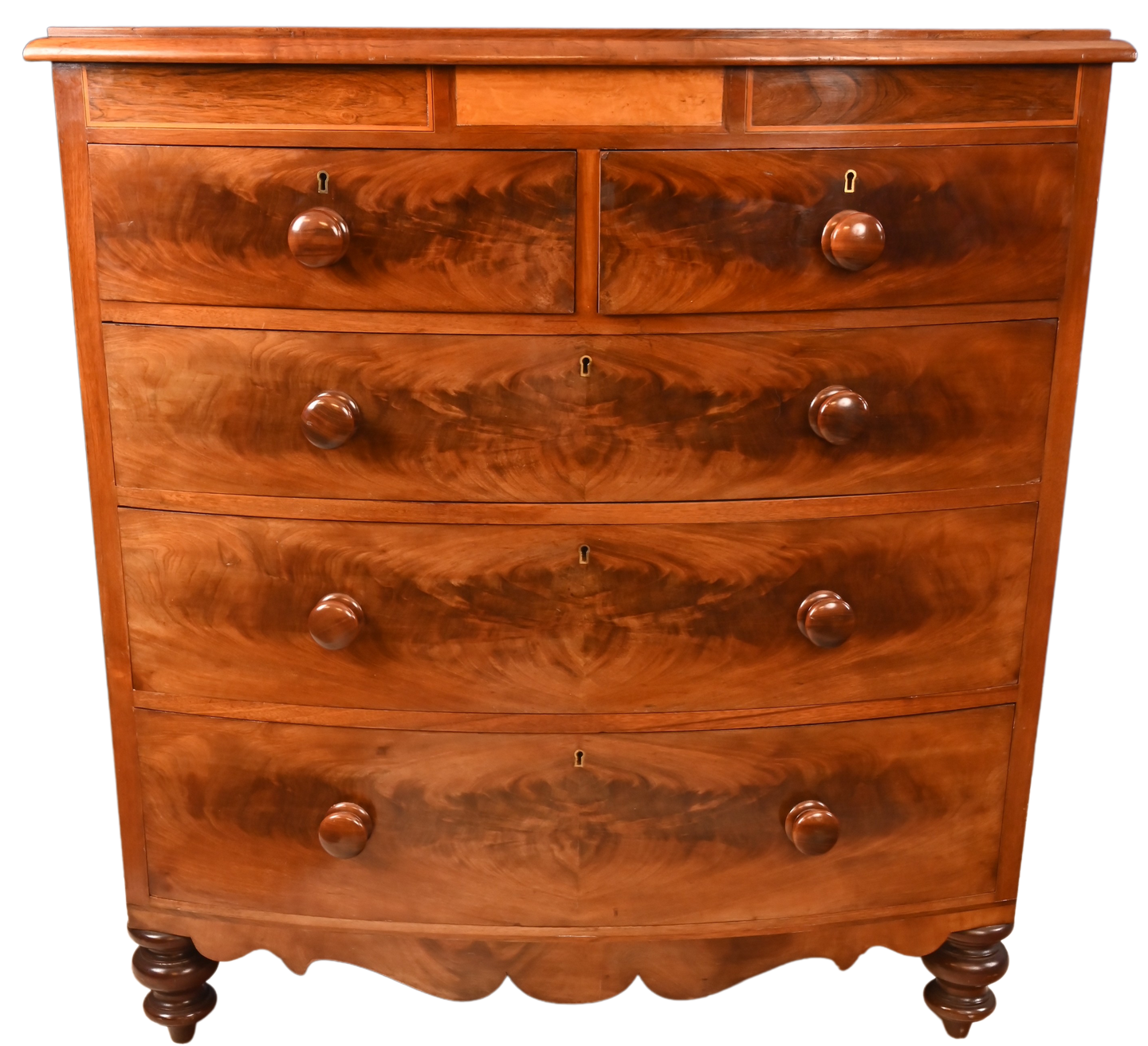 English Mahogany Bowfront Chest of Drawers c.1895 - The Barn Antiques