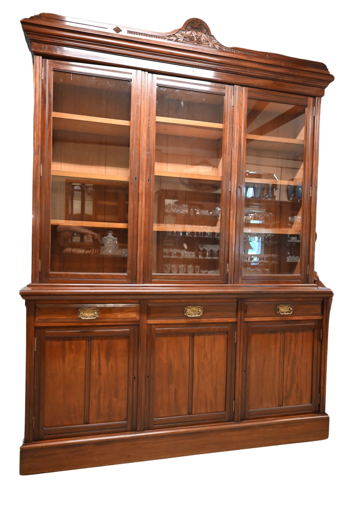 English Mahogany Bookcase over Cupboard c.1900 - The Barn Antiques