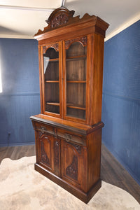 English Walnut Bookcase over Cupboard c.1900