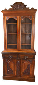 English Walnut Bookcase over Cupboard c.1900