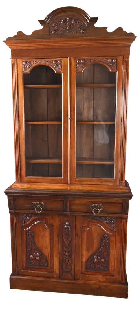 English Walnut Bookcase over Cupboard c.1900