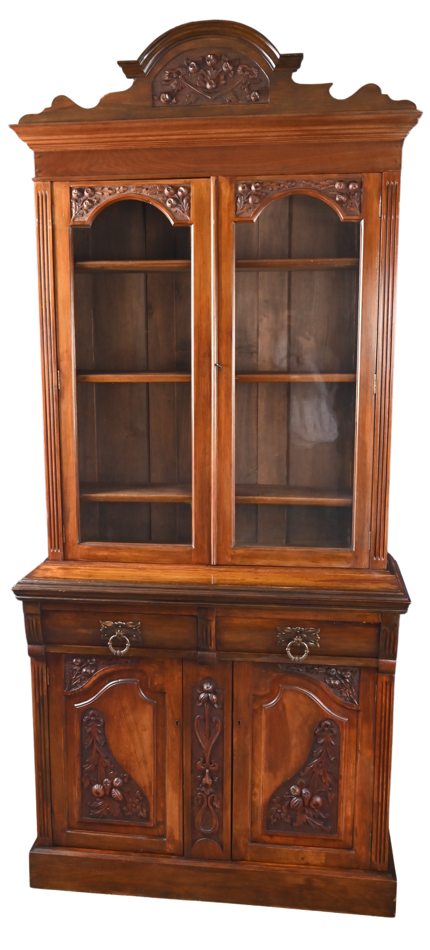 English Walnut Bookcase over Cupboard c.1900