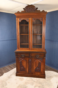 English Walnut Bookcase over Cupboard c.1900