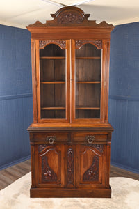 English Walnut Bookcase over Cupboard c.1900