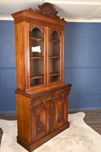 English Walnut Bookcase over Cupboard c.1900