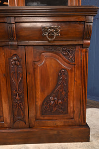 English Walnut Bookcase over Cupboard c.1900