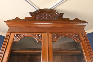 English Walnut Bookcase over Cupboard c.1900