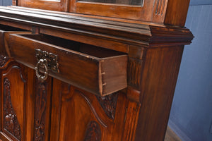 English Walnut Bookcase over Cupboard c.1900