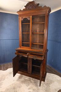 English Walnut Bookcase over Cupboard c.1900