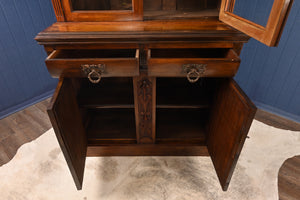 English Walnut Bookcase over Cupboard c.1900