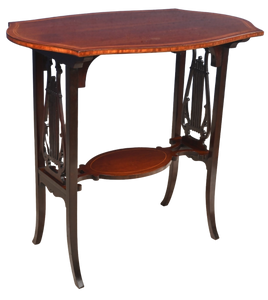 English Inlaid Mahogany Lyre Based Occasional Table c.1900