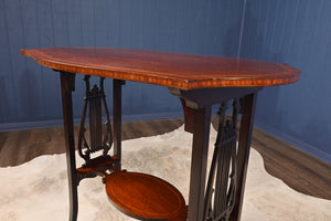 English Inlaid Mahogany Lyre Based Occasional Table c.1900