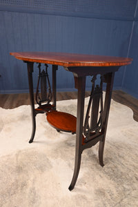 English Inlaid Mahogany Lyre Based Occasional Table c.1900